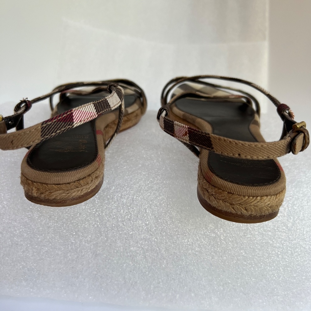 Burberry Nova Check Canvas Espadrille Sandals Criss Cross Strap Flat Sz 6 - Picture 7 of 15